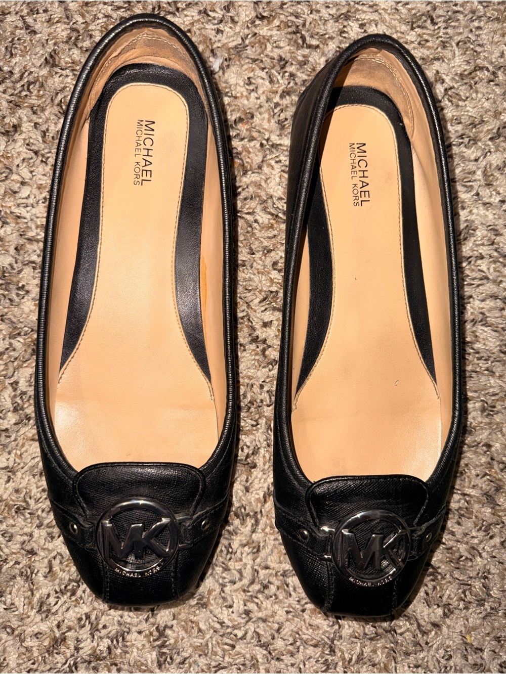 MICHAEL Michael Kors Black Leather MK Logo Flats